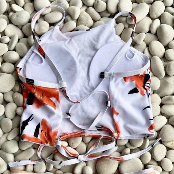 Bikini Set Peach Stripes Floral Halter Top - Picture 8 of 10